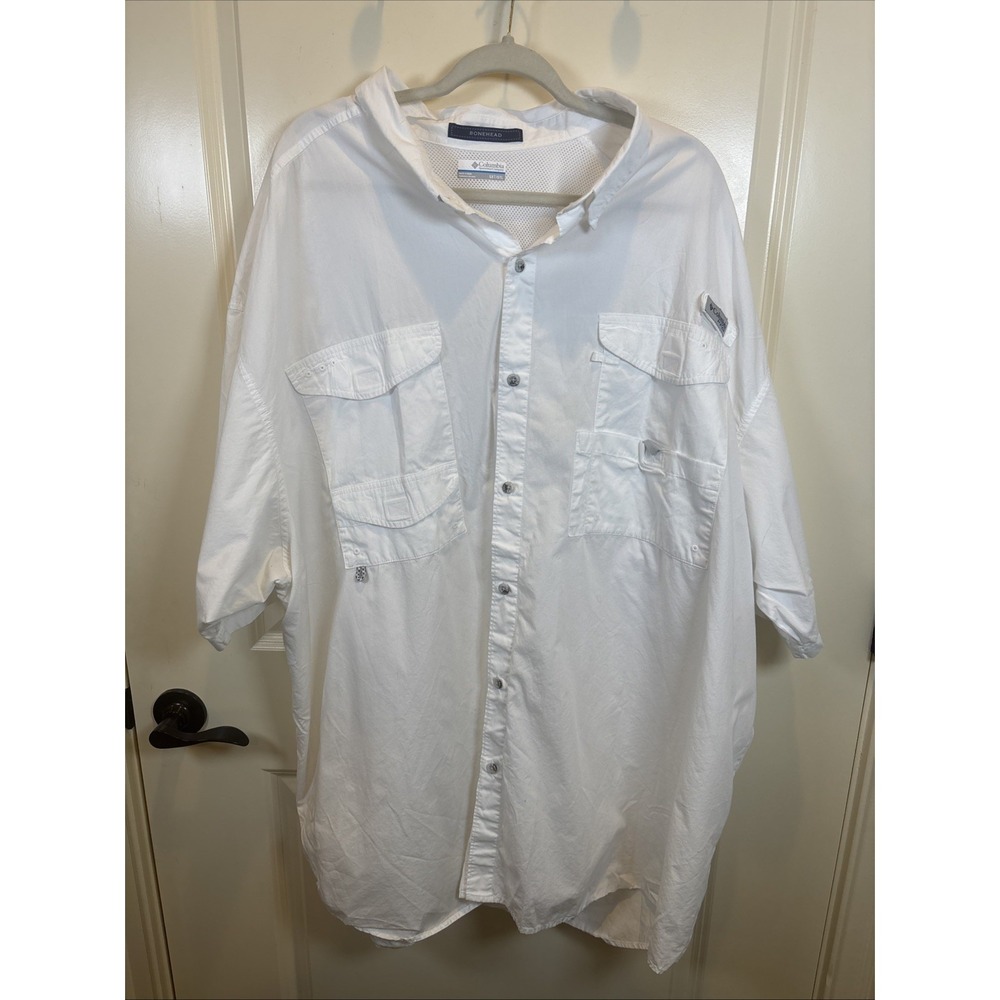 Columbia PFG Bonehead Shirt Mens Big Size 5XT White Short Sleeve Vented Fishing